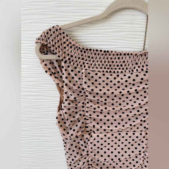 Majorelle ruched bodycon midi polka dot nude dress - Picture 6 of 7